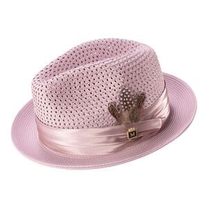 MONTIQUE MEN'S MAUVE COLOR PINCH BRAIDED FEDORA WITH MATCHING SATIN RIBBON. H34